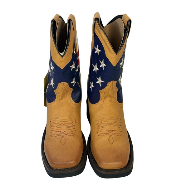 Copied - Patriotic American Flag Western Cowboy Boots Youth 3 Tan Leather NWT